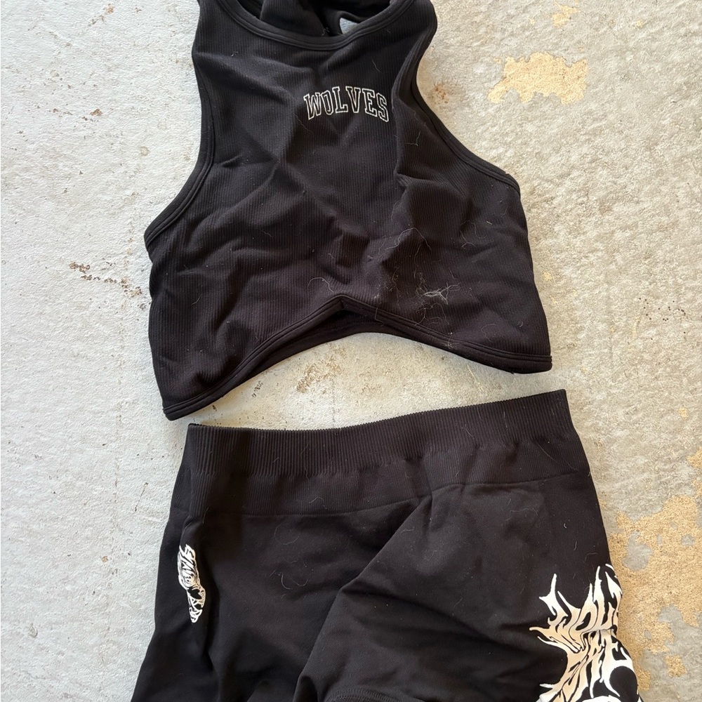 Black Wolves Crop Top and Shorts Set